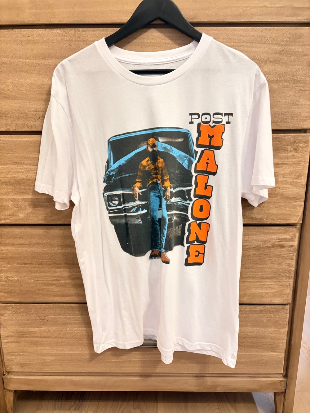 Post Malone White oversized Graphic Tee with Orange Print